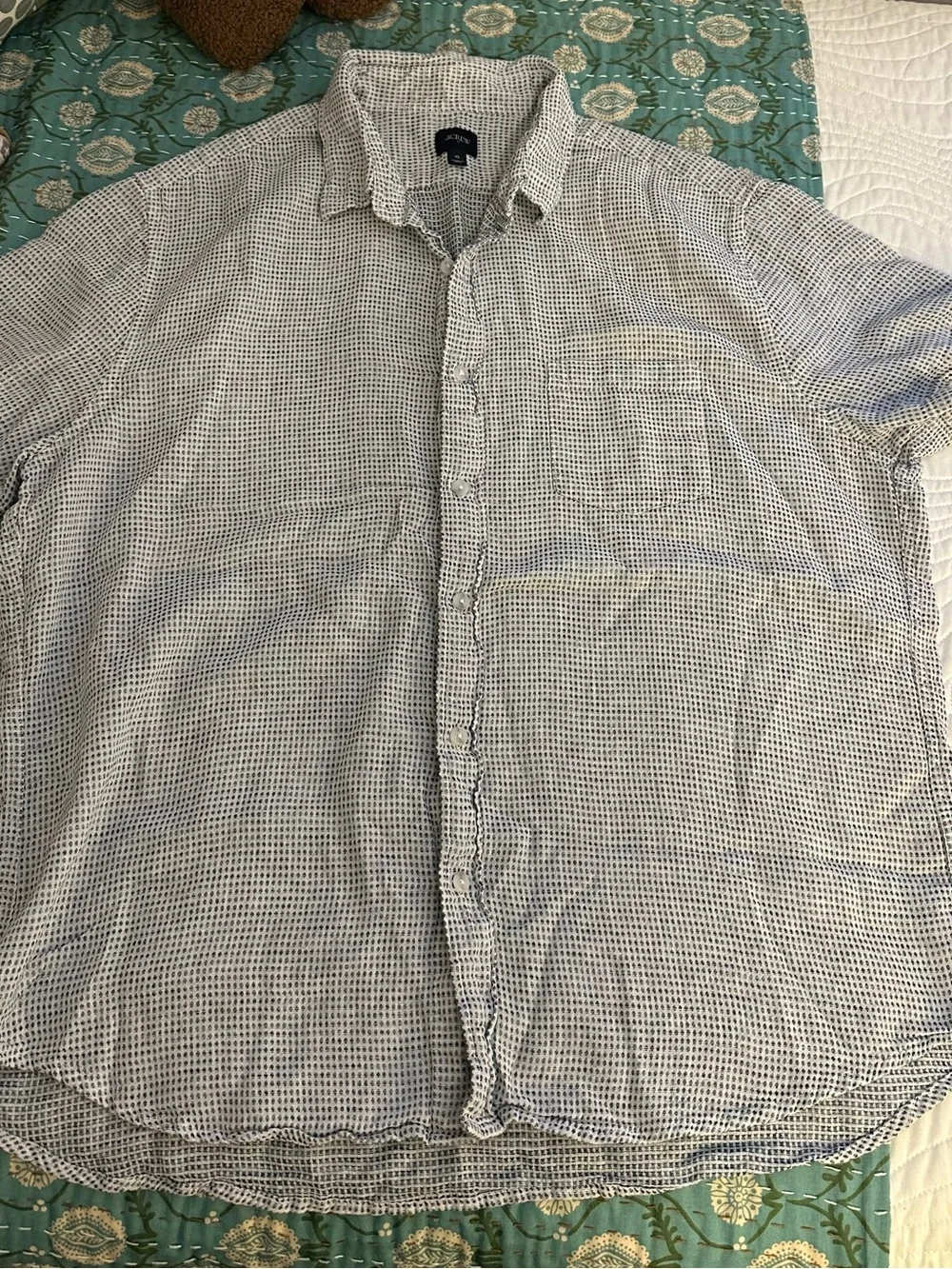 J. Crew Men’s Navy and Cream Woven Check Shirt